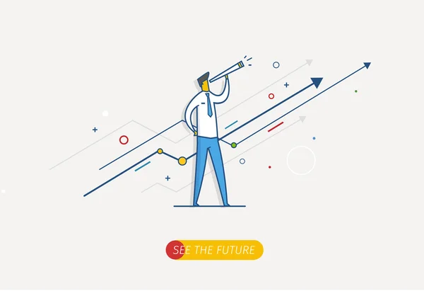 将来の望遠鏡を持ったビジネスマン. — ストックベクタ