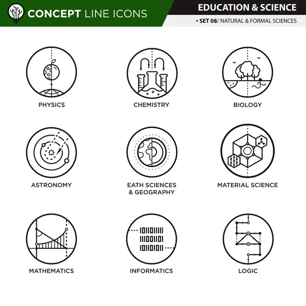 Concept Line Icons Set 7 Ciencias formales naturales — Archivo Imágenes Vectoriales