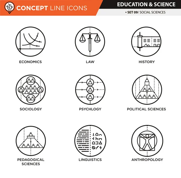 Concept Line Iconos Set 9 Ciencias Sociales — Vector de stock