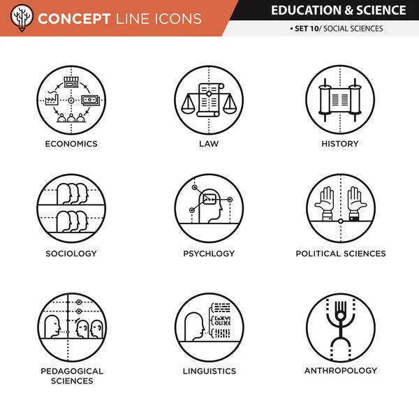 Concept Line Iconos Set 10 Ciencias Sociales — Archivo Imágenes Vectoriales