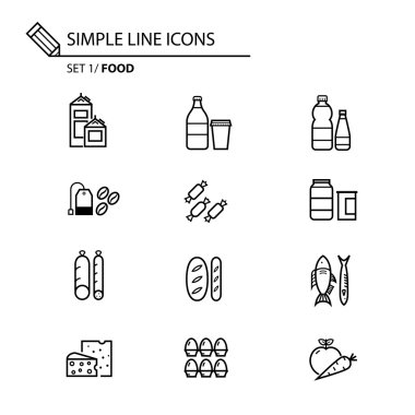 1 gıda basit satır Icons set