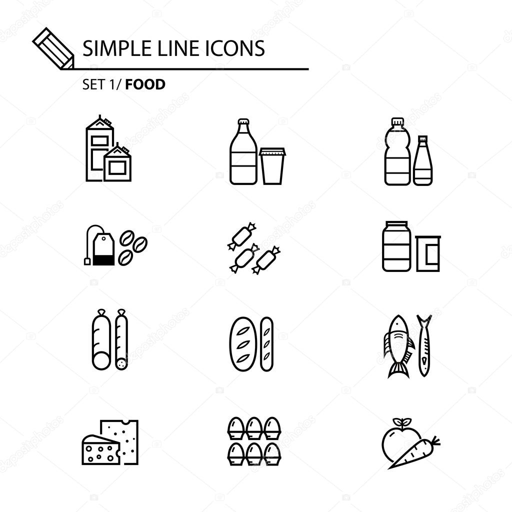 Simple line icons set 1 Food