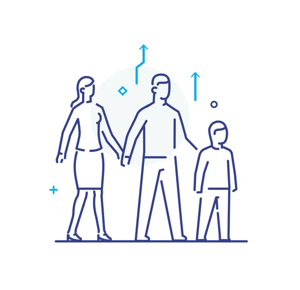 Familia con hijos. ilustración lineal Iconos infografías. Página de aterrizaje sitio imprimir cartel. Historia de línea — Archivo Imágenes Vectoriales