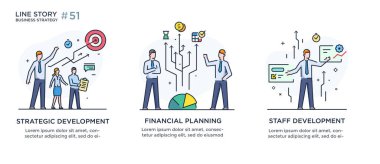 İllüstrasyonlar kavramı işadamları ile kümesi. İş akışı, büyüme, grafik. İş geliştirme, kilometre taşları. Doğrusal illüstrasyon simgeler infographics. Açılış sayfası sitesi baskı poster