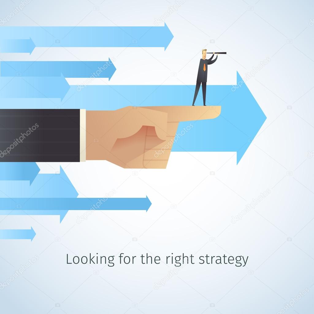 Businessman shaking hands with arrows.businessman looking for the right strategy