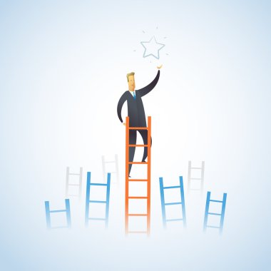 Businessman climbs the stairs to get a star. clipart