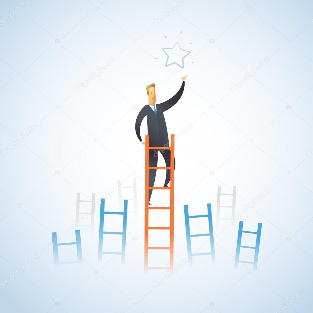 Businessman climbs the stairs to get a star.