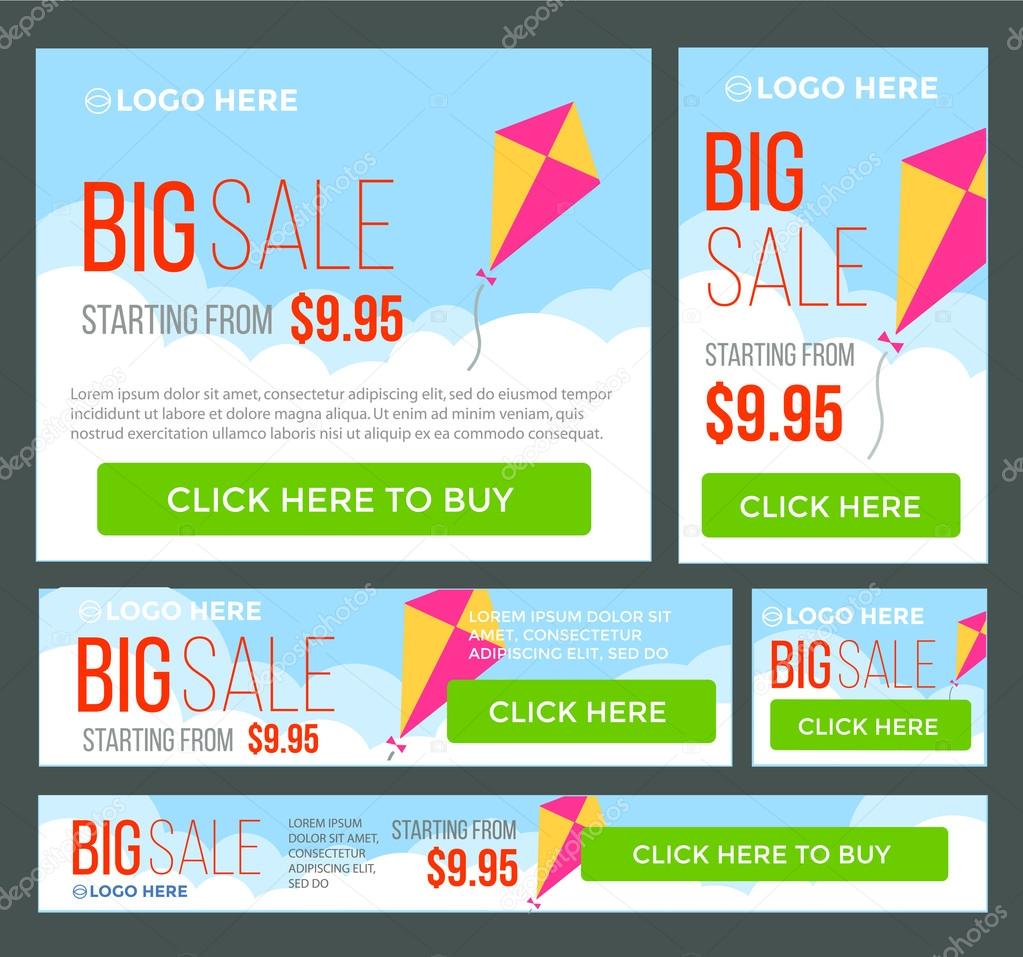 Big, half price and one day sale banners. Vector.