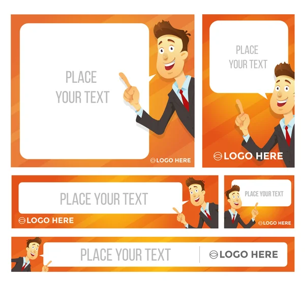 Персонаж бизнесмена говорит пузырь. Баннерный набор — стоковый вектор