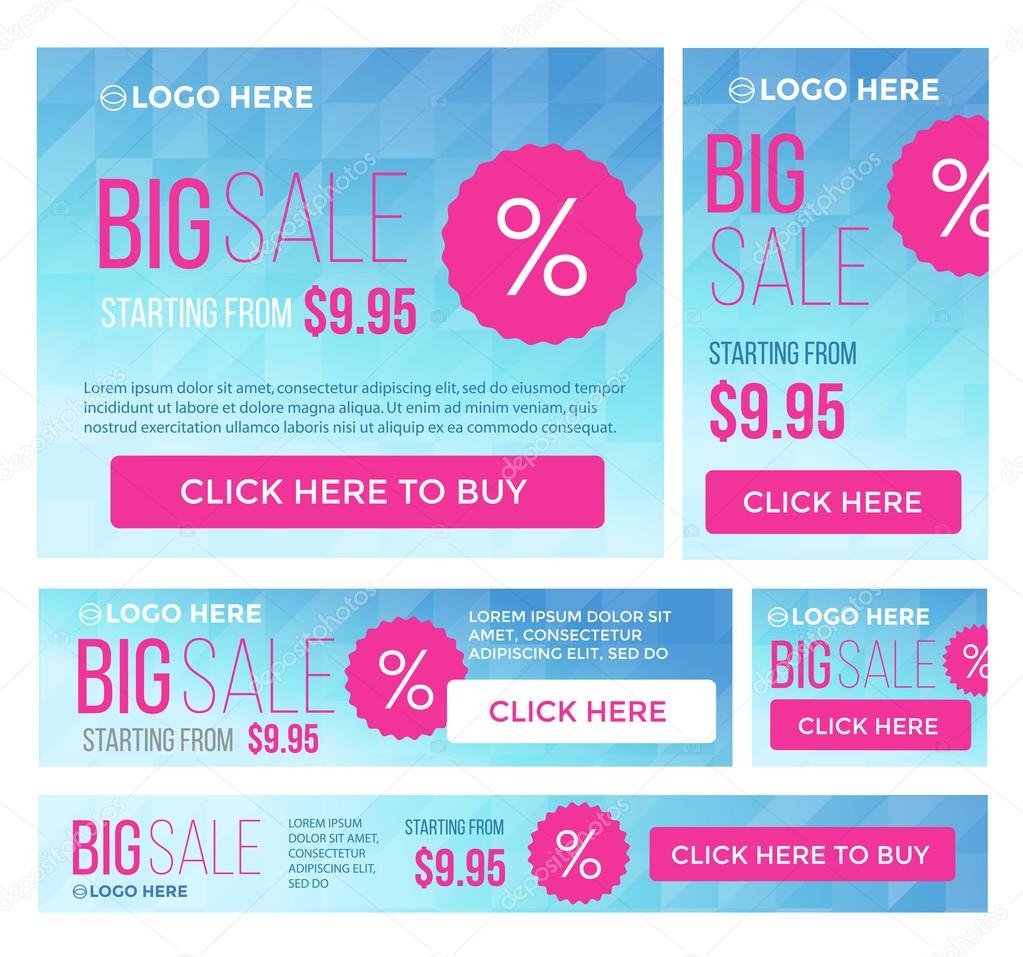 Big, half price and one day sale banners. Vector.