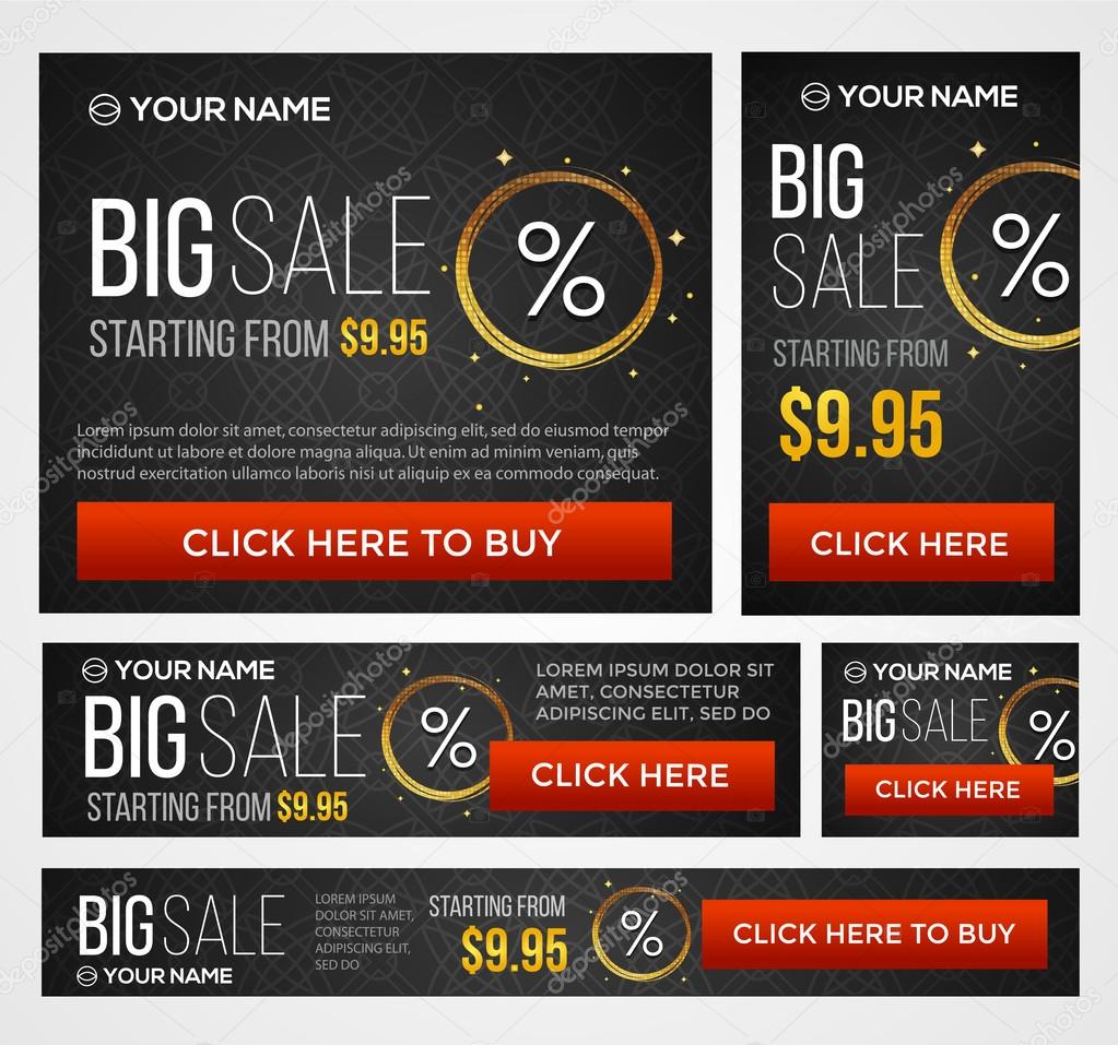 Big, half price and one day sale banners. Vector.