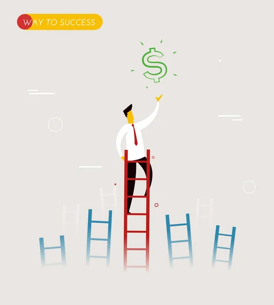 Homme d'affaires monte les escaliers pour obtenir un dollar — Image vectorielle