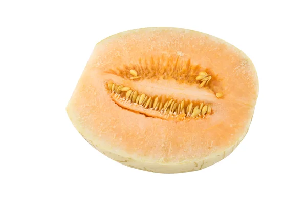 Melão cantaloupe isolado em branco com caminho de recorte — Fotografia de Stock