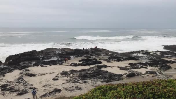 En stenig strand bredvid en vattenförekomst — Stockvideo