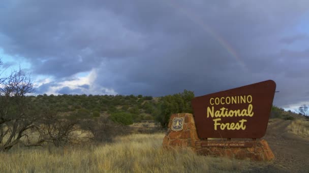 A rainbow in front of a sign — Stock Video