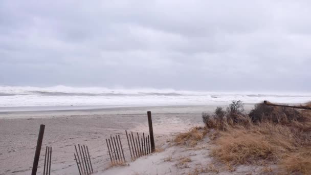 Une plage de sable à côté d'une clôture — Video