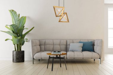 Kumaş kanepeli İskandinav tarzı oturma odası, kanepe 4