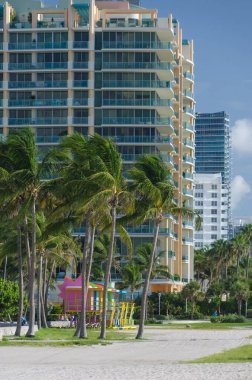 Güney Sahili, Miami 'de cankurtaran kuleleri ve gökdelenler.