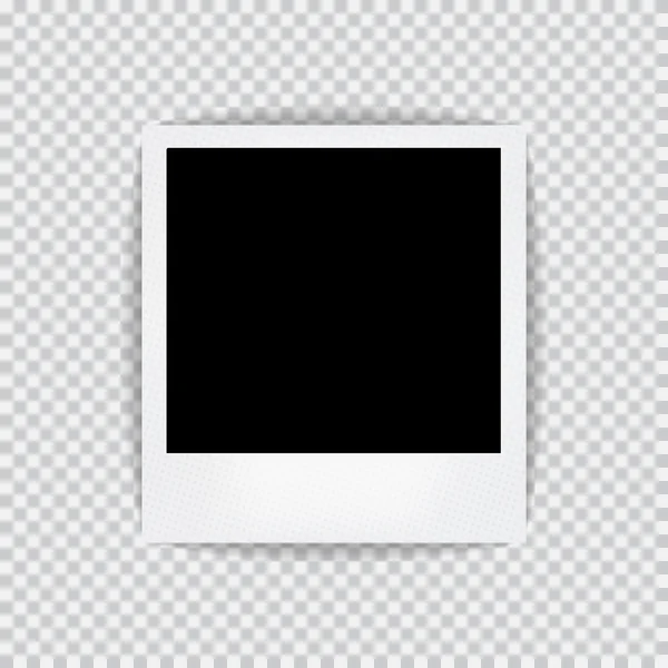 古い空格子縞の黒白い背景の上に透明な影と現実的なフォト フレーム — ストックベクタ