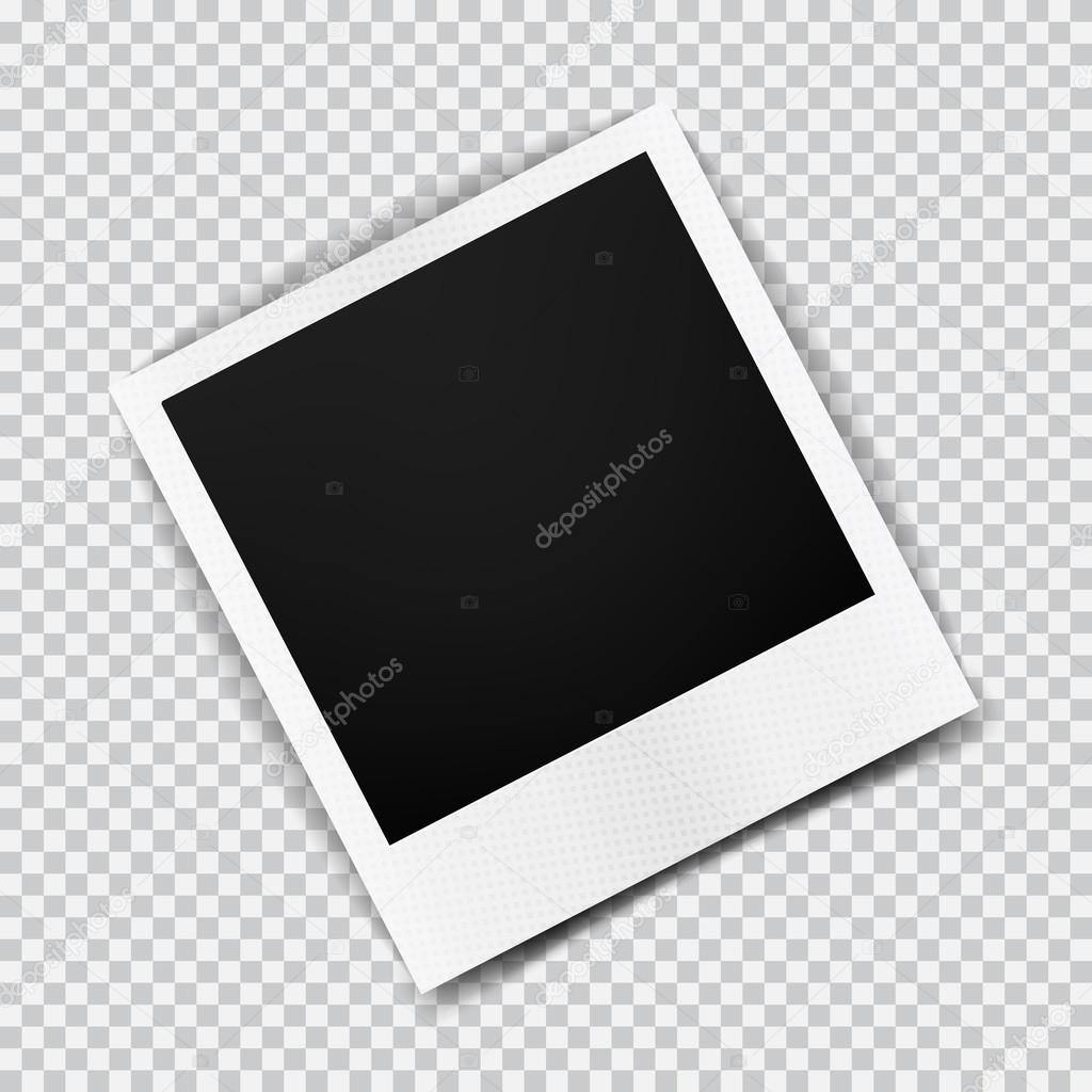 Old empty realistic photo frame with transparent shadow on plaid black white background. Photo border to family album. Make with gradient mesh tool. Vector illustration for your design and business