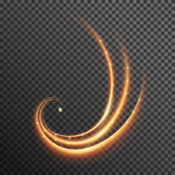 Línea de onda espiral de chispa de fuego vectorial con luces de destello brillantes voladoras — Vector de stock