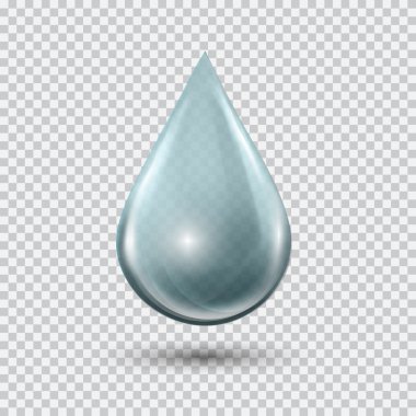 Şeffaf waterdrop ışık gri arka plan üzerinde. Su balonu kamaşma ve vurguları olan. Metal krom damlacık.