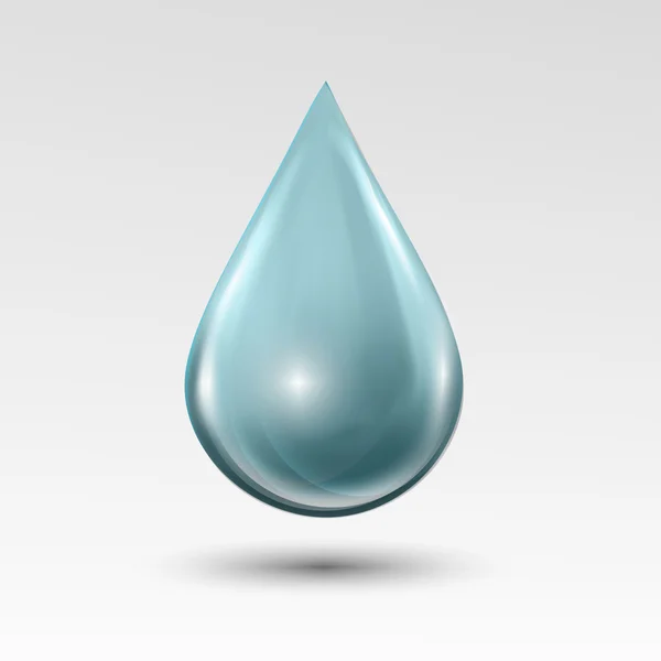 Waterdrop na světle šedém pozadí. Vodní bublina s glares a zvýraznění. Droplet kovový chrom. — Stockový vektor