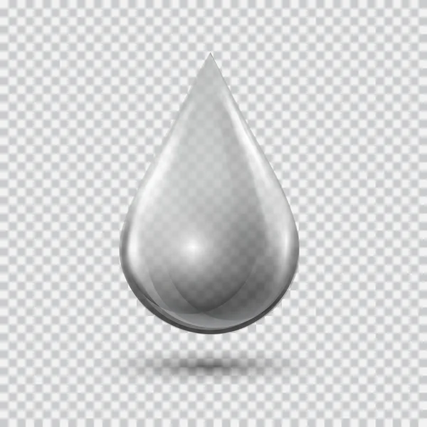 Gota de agua transparente sobre fondo gris claro. Burbuja de agua con reflejos y reflejos. Gotita de metal cromado . — Vector de stock