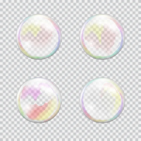 Set of multicolored transparent soap bubbles — Stock Vector