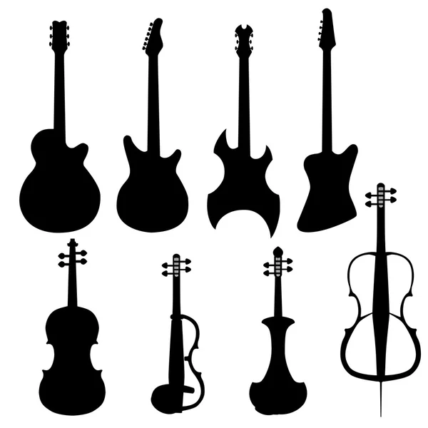 Ensemble d'instruments à cordes. Violoncelle électrique, guitare basse, électrique — Image vectorielle