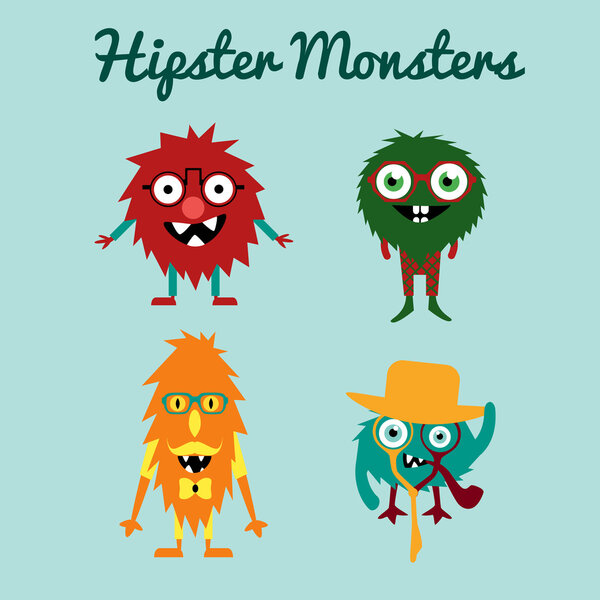 Vector set  of freaky cute retro hipster alien monsters
