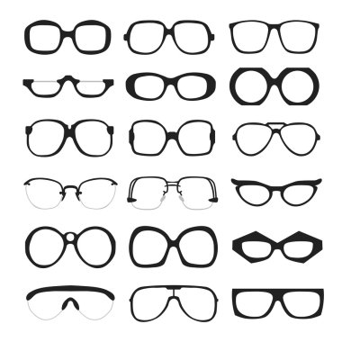 Vector set of glasses. Retro, wayfarer, geek, hipster frames. clipart