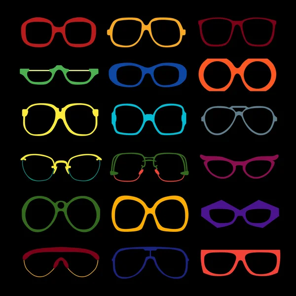 Vector set of colored glasses. Retro, geek, hipster frames. — Stock Vector