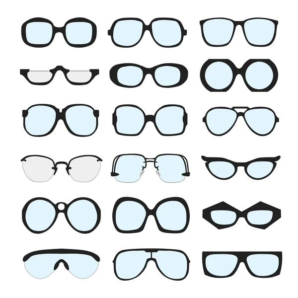 Conjunto vectorial de diferentes gafas con lentes sobre fondo blanco — Vector de stock