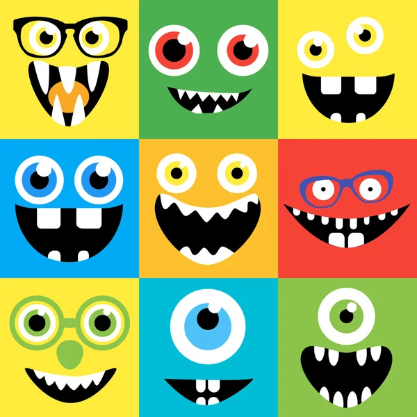 Cartoon monster faces vector set. bonito avatares quadrados e ícones —  Vetores de Stock