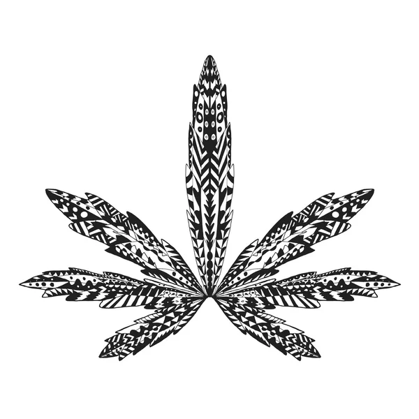 Hoja de marihuana estilizada Zentangle. Boceto para tatuaje o camiseta . — Vector de stock