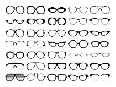 Vector set of glasses. Retro, wayfarer, geek, hipster frames. clipart