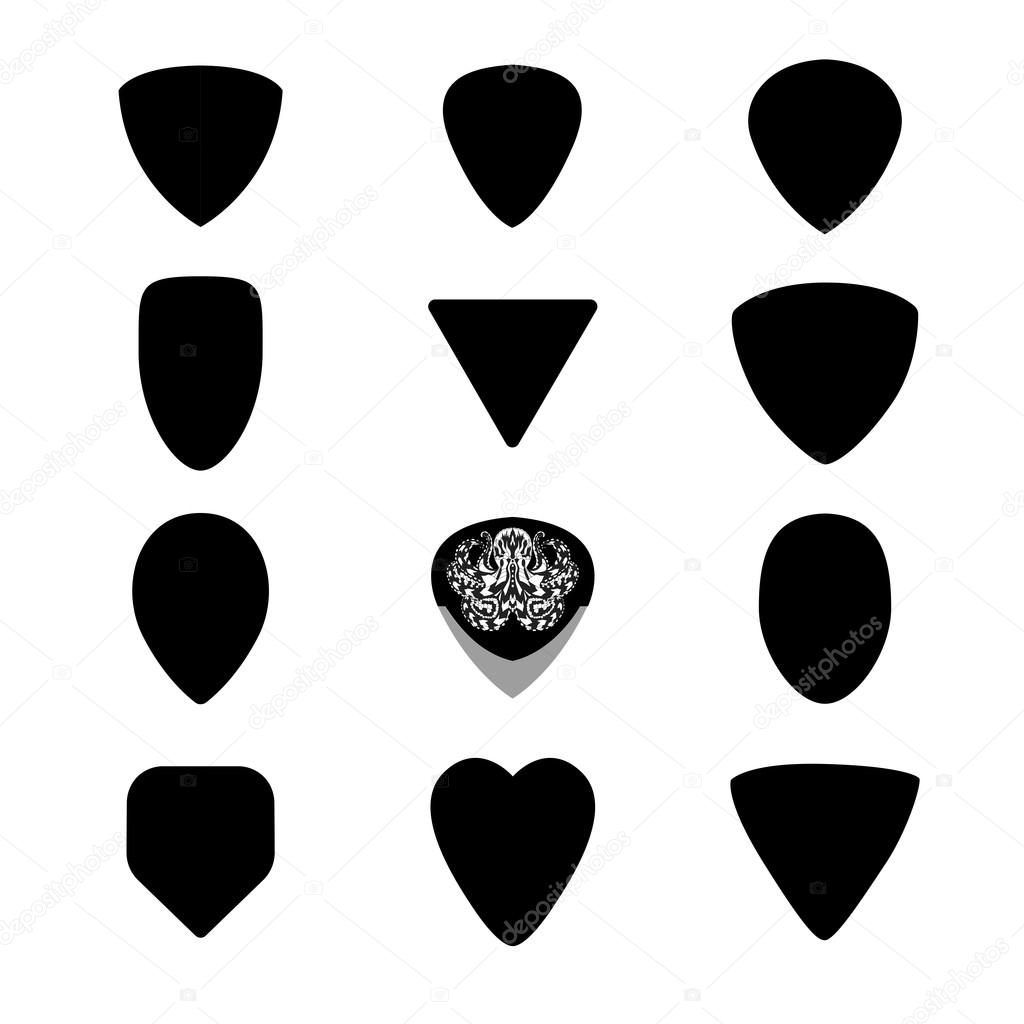 Guitar picks. Different types of musical plectrum silhouette Stock