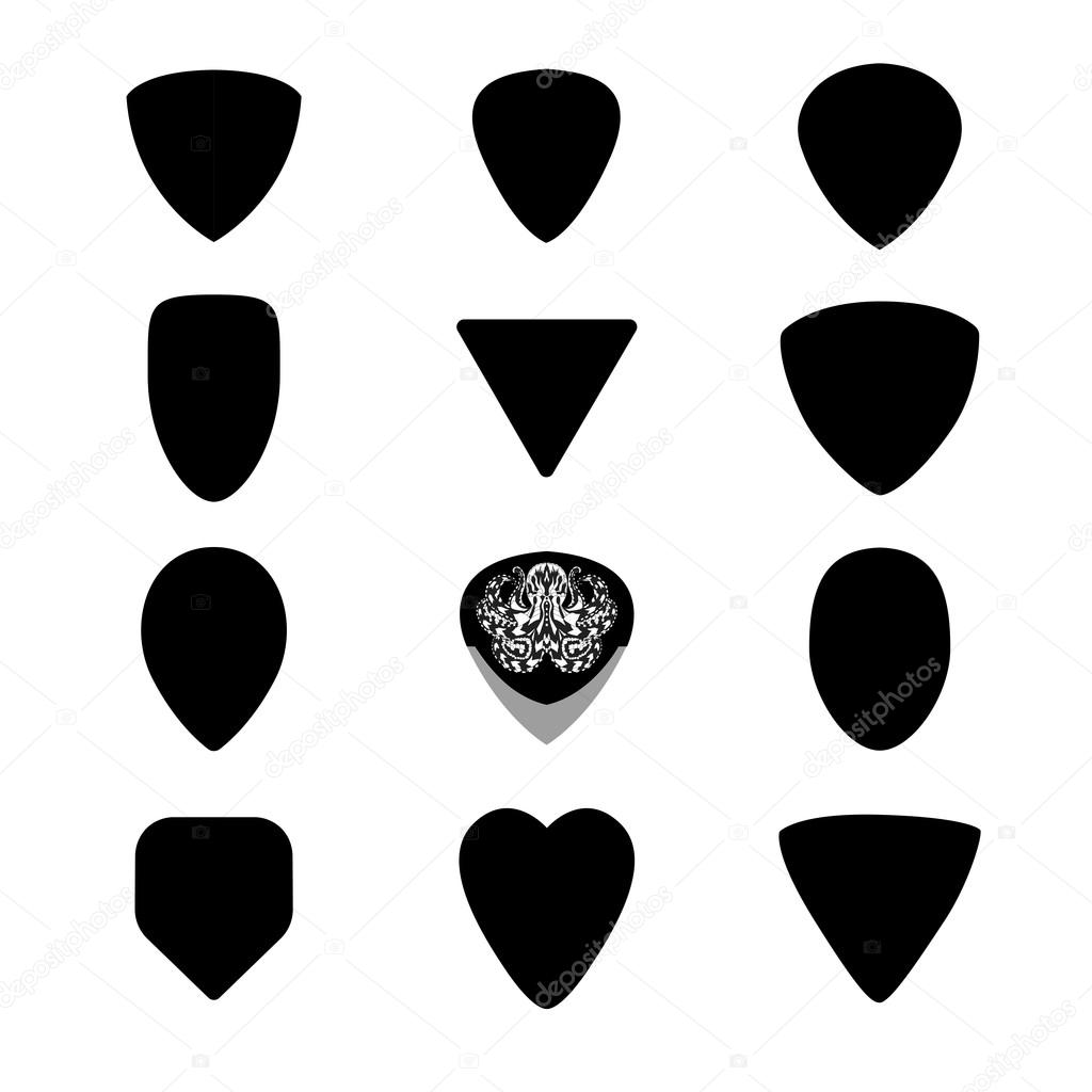 Guitar picks. Different types of musical plectrum silhouette