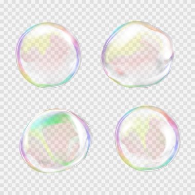 Set of multicolored transparent soap bubbles clipart