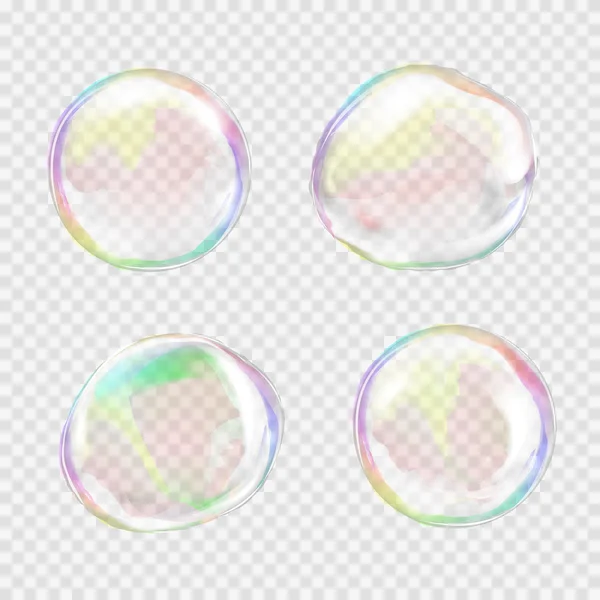 Set of multicolored transparent soap bubbles — Stock Vector