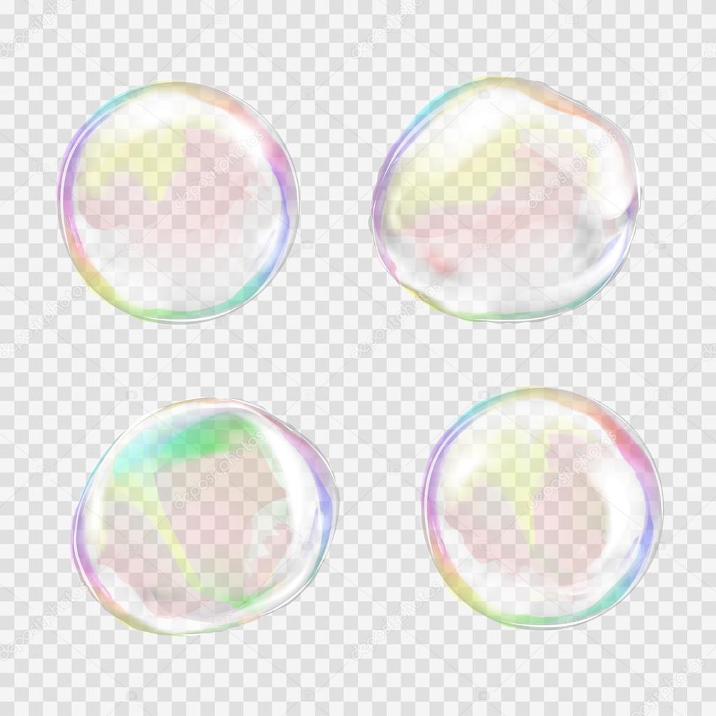 Set of multicolored transparent soap bubbles