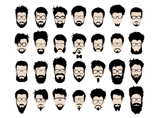 Vektor-Set mit Hipster-Frisur, Brille, Bart, Schnurrbart — Stockvektor