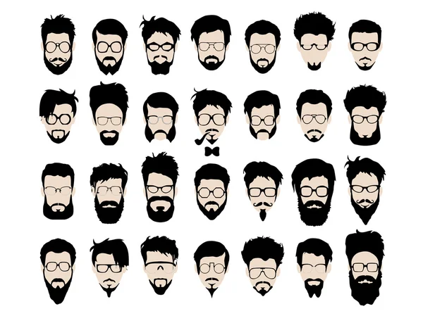 Vector set hipster stijl kapsel, bril, baard en snor — Stockvector