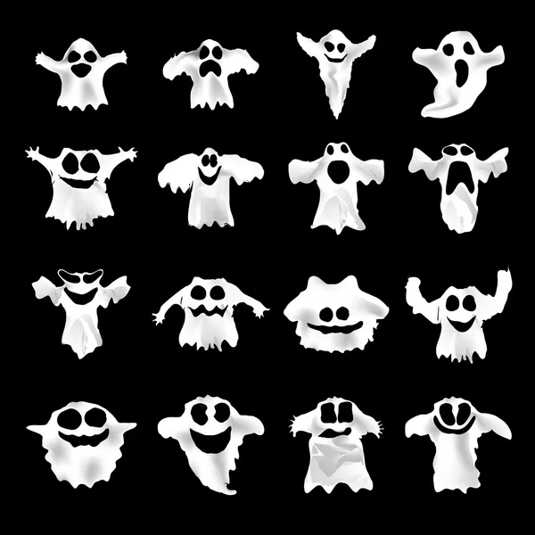 Uppsättning av halloween vita spöken med olika uttryck — Stock vektor