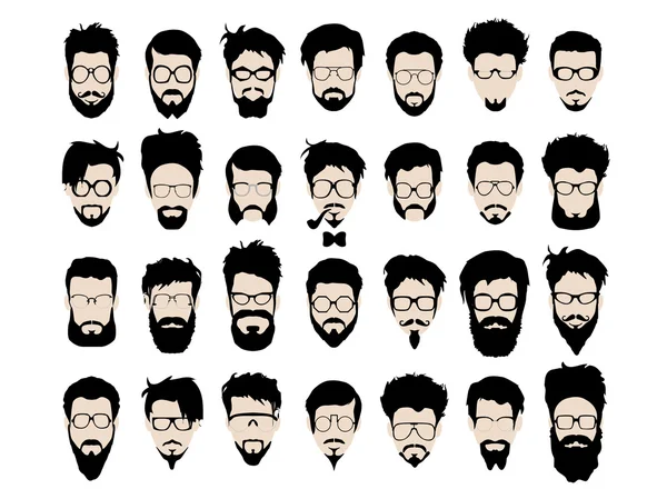Ensemble vectoriel de coupe de cheveux de style hipster, lunettes, barbe, moustache — Image vectorielle