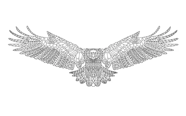 Aquila stilizzata Zentangle. Schizzo per pagina da colorare, tatuaggio o t-shirt . — Vettoriale Stock