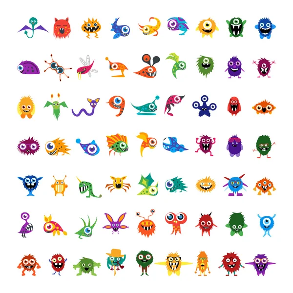 Big vector set of drawings custom characters isolated colorful monsters — Stock Vector