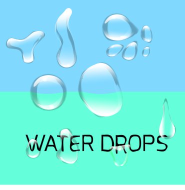 Transparent water drop set on green blue background
