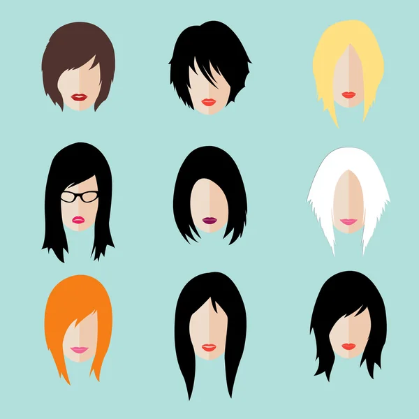 Ensemble vectoriel de coupe de cheveux de style femme hipster, lunettes et lèvres — Image vectorielle